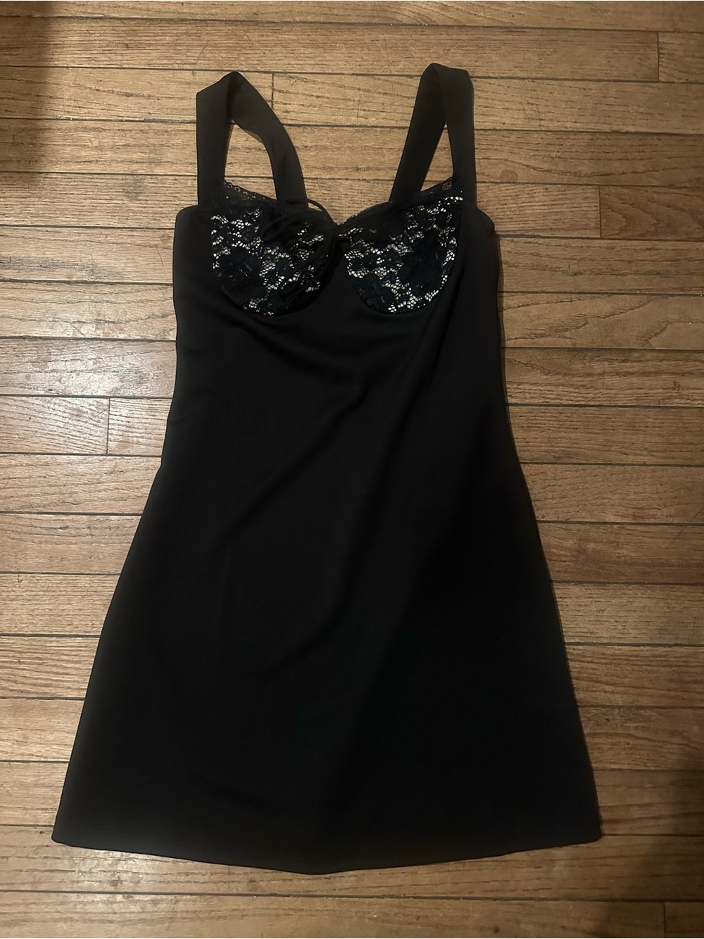 Black Lace-Accented Mini Dress